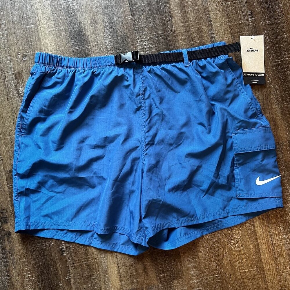 Nike Swim Shorts XL Mens 5" Belted Packable Blue Trunks $60